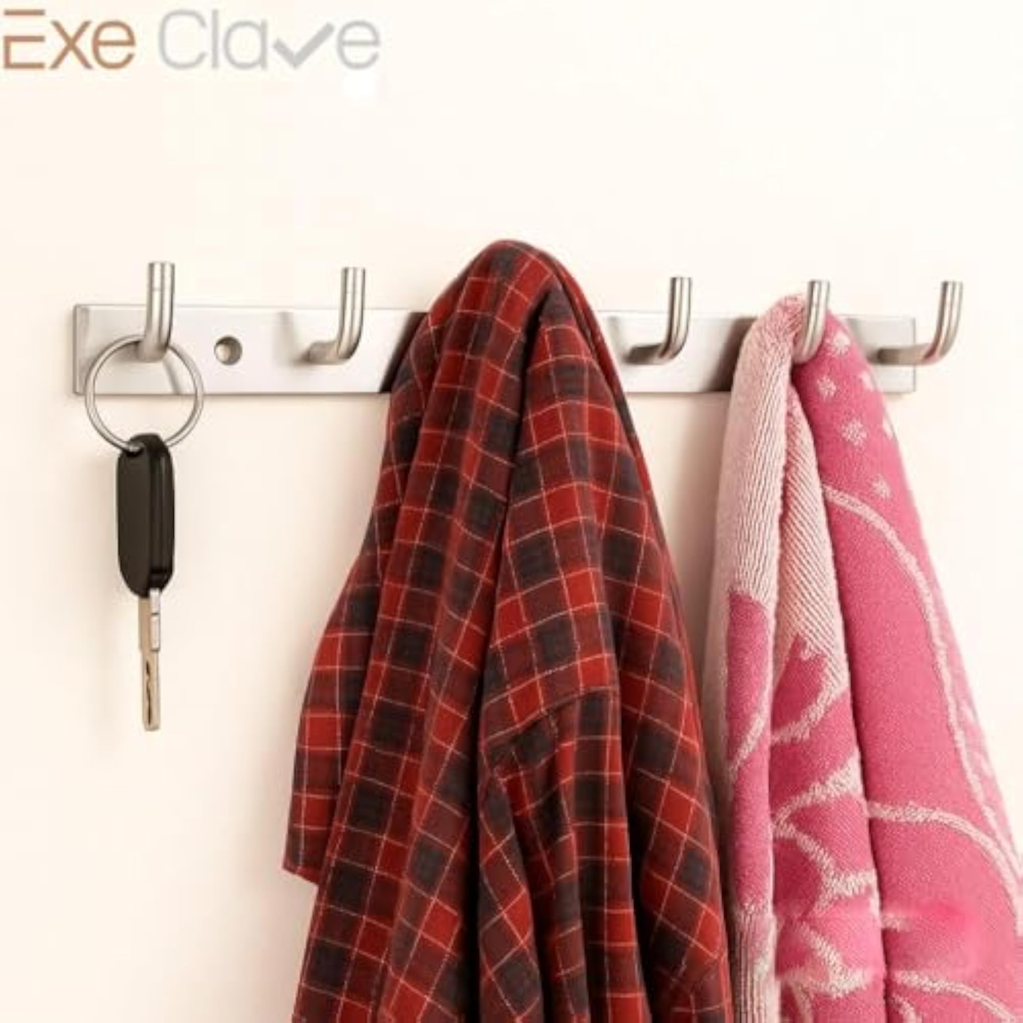 Stainless Steel Wall Hook Rail, Chrome Finish, 4 Hooks